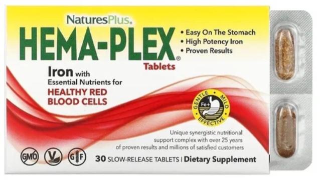 Natures Plus, Комплекс «Hema-Plex» с хелатным железом, таблетки, 30 шт.