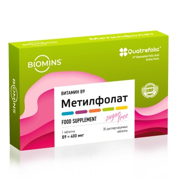 

Biomins, Метилфолат Quatrefolic (витамин В9), диспергируемые таблетки, 30 шт., 30 шт.