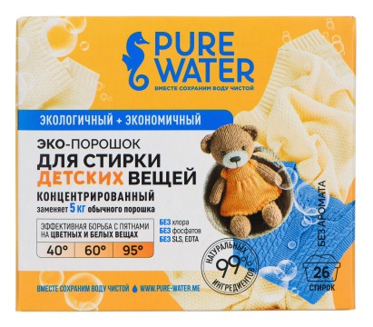 

Pure Water, Стиральный порошок для детского белья, 800 г, 800 г