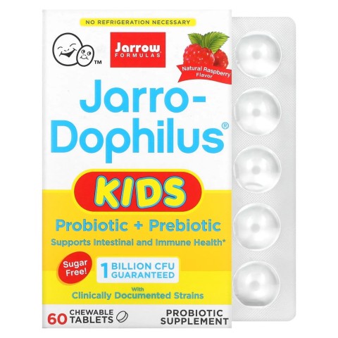 Jarrow Formulas, Комплекс «Пробиотик + пребиотик» для детей со вкусом малины, жевательные таблетки, 60 шт