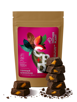 

MotherPlant, Тёмный шоколад с кусочками манго (70% какао, 200 мг CBD), 100 г, 100 г