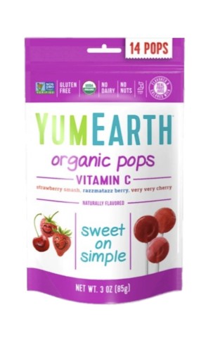 YumEarth, Органическая карамель на палочке с витамином С со вкусами сочная клубника, спелая малина, насыщенная вишня, 85 г.